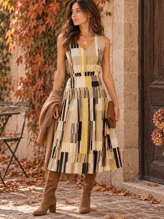 Maeve Dresses & Skirts - Maeve Anthropologie Otta Dress 10 Silk Blend Pattern Pleated Midi Wedding Guest